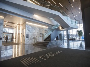 The lobby of the new River Landing East Tower. Its first tenant moved in earlier this year.
