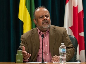 Saskatchewan's Chief Medical Health Officer Dr. Saqib Shahab speaks to media during a news conference regarding Novel Coronavirus (COVID-19) at the Saskatchewan Legislative Building in Regina, Saskatchewan on Mar 11, 2020.