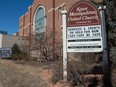 A sign indicates the stoppage of church services during the COVID-19 pandemic at the Knox Metropolitan United Church in Regina, Saskatchewan on Mar. 19, 2020. BRANDON HARDER/ Regina Leader-Post