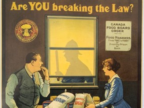 A WW1 poster warned Canadians about the penalties for hoarding.