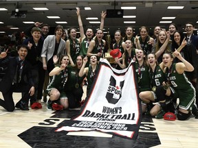 CP-Web. University of Saskatchewan Huskies celebrate their win over the Brock Badgers in women's championship final basketball game of the U Sports Final 8 Championships, in Ottawa, on Sunday, March 8, 2020.