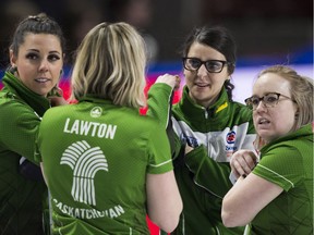 Saskatchewan team members Robyn Silvernagle, left to right, Stefanie Lawton, Jessie Hunkin and Kara Thevenot are seen at last month's Scotties Tournament of Hearts in Moose Jaw.