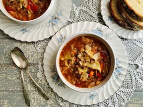 Italian sausage, white bean, and cabbage soup