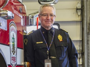 Wayne Rodger, assistant Saskatoon fire chief who is retiring in about a year, poses at Fire Station 1 in Saskatoon, SK on Friday, March 27, 2020.