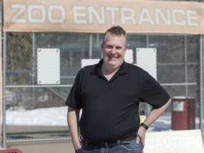 Jeffrey Mitchell, has started as the manager of the Saskatoon Forestry Farm and Zoo amid a global pandemic, outside the zoo's entrance in Saskatoon, SK on Friday, April 3, 2020. Mitchell moved to Saskatoon from the Henson Robinson Zoo in Springfield, Illinois.
