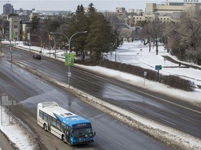 A Saskatoon Transit bus on College Drive. The U of S is no longer letting buses use the Place Riel terminal.