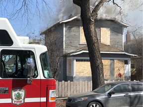 Saskatoon firefighters responded Tuesday afternoon to a fire in an abandoned house in the 200 block of Avenue F South.
Photo supplied by the Saskatoon Fire Department