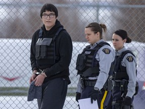 A publication ban on the identity of Randan Fontaine, the young man who killed four people and injured seven others in La Loche in 2016, was lifted on April 16, 2020. Fontaine (pictured outside La Loche provincial court on Feb. 23, 2017) was 17 years old when he went on a shooting spree in and around his community's school on Jan. 22, 2016.