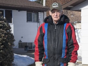 Percy and Gladys Cunningham have been married for more than 70 years. Since the COVID-19 pandemic struck, Percy walks a two-kilometre loop daily to deliver gift to Gladys, who now lives in a in Prince Albert's Good Shepherd Villa, a retirement residence and personal care home. (Jason Kerr / Prince Albert Daily Herald)