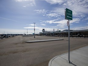 The short-term parking at the John G. Diefenbaker International Airport is nearly empty in Saskatoon, SK on Monday, April 20, 2020.