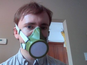 University of Saskatchewan engineering graduate student Erik Olson models his prototype 3D-printed mask, part of a project underway by a team of engineers at the U of in response to the COVID-19 pandemic. (Photo courtesy University of Saskatchewan)