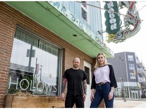 Kyle Michael, left, and Christie Peters are co-owners of The Hollows and Primal restaurants. The Hollows is closing its doors as the Golden Dragon building is set to be demolished sometime after September 30, 2020.  (Matt Smith / Saskatoon StarPhoenix)