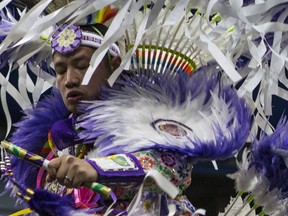 Patrick Mitsuing from Loon Lake performs during the FSIN Cultural Celebration and Powwow at Sasktel Centre in Saskatoon on October 27, 2018. FSIN has cancelled its November powwow this year. (StarPhoenix).