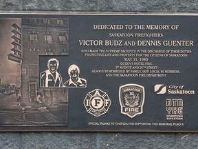 IAFF Local 80 honoured Victor Budz and Dennis Guenter, who lost their lives while fighting a fire at the Queen's Hotel on May 31, 1980 with a plaque on the building at the site of the Queen's Hotel, currently the Scotiabank Theatre.