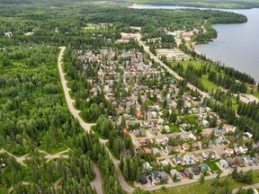 An aerial shot of the Waskesiu townsite, the most popular tourist destination within Saskatchewan's Prince Albert National Park. The province announced Thursday that it is extending a program meant to assist tourism-based businesses battered by the effects of the COVID-19 pandemic.