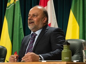 Saskatchewan's chief medical health officer Dr. Saqib Shahab speaks to media during a news conference regarding COVID-19 at the Saskatchewan Legislative Building in Regina, Saskatchewan on Mar. 13, 2020.