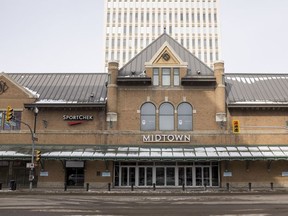 The entrance to Midtown Plaza shopping centre on 1st Avenue South in Saskatoon, SK on Wednesday, March 25, 2020.