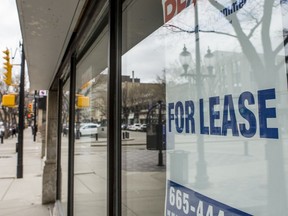 A for lease sign hangs in the window of a downtown business in Saskatoon, SK on Monday, May 4, 2020.
Saskatoon StarPhoenix / Matt Smith