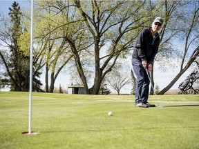 Wayne Johnson putts at Holiday Park Golf Course. May 15 marks the first day that golf courses are allowed to operate in the wake of COVID-19 concerns. Photo taken in Saskatoon on Friday, May 15, 2020.
