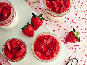 Panna cotta with strawberry-lavender compote (Renee Kohlman)