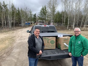 Desnethé—Missinippi—Churchill River MP Gary Vidal dropping off 5,000 masks to La Loche mayor Robert St. Pierre. The masks were donated by an anonymous individual in Ontario who Vidal says personally delivered the masks to Meadow Lake.