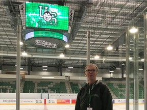 Long-time U of S Huskies men's hockey announcer Bruce Gordon poses for a photo inside Merlis Belsher Place. Gordon, who had announced games for nearly four decades, died Friday, May 29, at age 58.