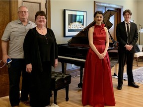 (left to right) Garry Gable, Kathleen Lohrenz Gable, Angelina Gjurichanin, and Jayden Burrows stand for a photo in the President's Residence on the University of Saskatchewan campus on Monday, June 1. Gjurichanin and Burrows sang as part of Opera NUOVA's Coast to Coast virtual recital series, which will run on Wednesday, June 10, 2020.