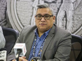 Federation of Indigenous Sovereign Nations Vice-Chief David Pratt joined the NDP Friday to call for action by the provincial government to address the number of Indigenous children in provincial care. Photo taken in Saskatoon, SK on Friday, November 1, 2019.