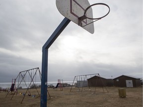 A basketball net at the Ducharme Elementary School in La Loche on Tuesday, April 26th, 2016.