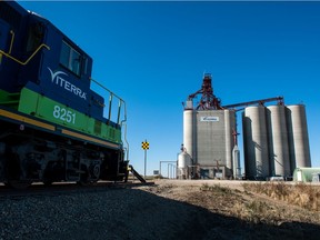 The Viterra grain terminal in Balgonie, Sask. on a fall day in October 2017.