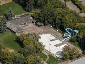 An empty Riversdale Pool is seen in this aerial photo taken on Friday, September 13, 2019 in Saskatoon, Saskatchewan.