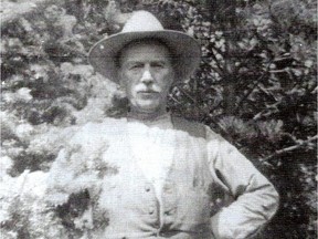 Georges Bugnet in front of his spruce and pine trees. (Photo courtesy Historic Sites Service, Alberta Community Development, Edmonton)