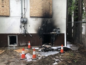 Fire investigators say a fire set at a boarded-up house in the 100 block of Avenue O South was set intentionally. (Photo supplied by Saskatoon Fire Department)
