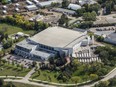 An aerial view of the Canadian Light Source synchrotron facility on the University of Saskatchewan campus.