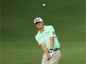 Mackenzie Hughes of Canada plays a shot on the 15th hole during the final round of the Travelers Championship at TPC River Highlands on June 28, 2020 in Cromwell, Connecticut.