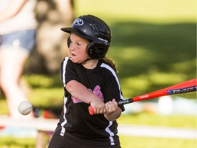 A member of the Royal Angels hits the ball in the first game of their delayed season in Saskatoon, SK on Monday, July 6, 2020.
Saskatoon StarPhoenix / Matt Smith