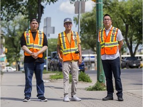 Colin Naytowhow, Delano Kennedy, and Elmer Tootoosis (left to right), are members of the Okihtcitawak Patrol Group (OPG), which conducts patrols primarily in the Pleasant Hill neighbourhood.