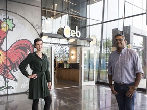 Kori Hoffman (left), who owns the OEB Breakfast Co. Saskatoon location, and general manager Neeraj Naidu.