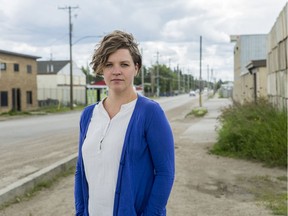 Saskatoon city councillor Hilary Gough at the intersection of Avenue P and 17th Street in the West Industrial zoning area.