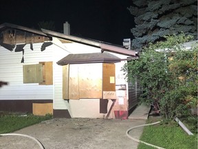 At approximately 11:51 p.m. on July 16, 2020, the Saskatoon Fire Department received a 911 call reporting a boarded-up property in the 1600 block of Avenue C North to be fully involved in flames. Three fire engines, one rescue unit, one aerial ladder truck, one fire investigation unit, and one battalion chief were dispatched for response; one public affairs official was also immediately notified. Photo provided by the Saskatoon Fire Department.
