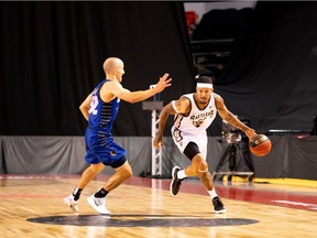 Saskatchewan Rattlers' Negus Webster-Chan bring the ball up against Guelph in Canadian Elite Basketball League action Friday. (Photo courtesy Canadian Elite Basketball League).