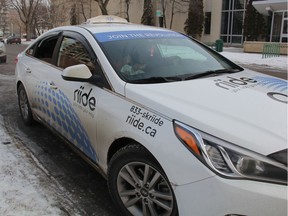 The Ride logo can be seen on a taxi in Saskatoon Sask. on Dec. 11, 2018.