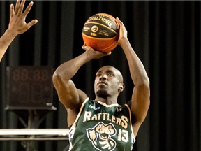 The Saskatchewan Rattlers' Robinson Opong gets a shot off during Tuesday's CEBL loss to Fraser Valley. (Canadian Elite Basketball League photo)