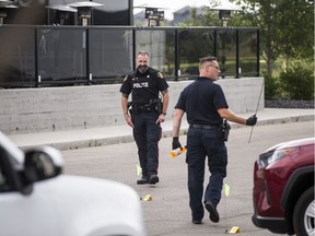Saskatoon police cordoned off an area around Aria Food and Spirits after responding to a fatal shooting on Friday, August 21, 2020.