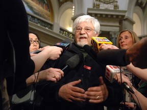 Dave Nelson, then executive director of the Canadian Mental Health Association, speaks to reporters at the Saskatchewan Legislature in 2011.