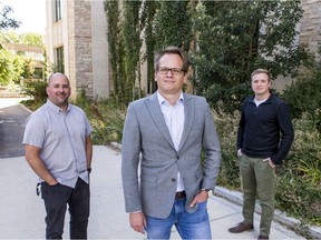 Dr. Kerry McPhedran, Dr. Markus Brinkmann, and Saskatoon Wastewater Treatment Plant manager Mike Sadowski, left to right, are part of a team researching whether wastewater can give us clues about COVID-19 transmission in the community.