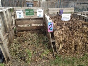 A compost pile being started (left) vs a mature compost pile (right). (Photo by Jackie Bantle)