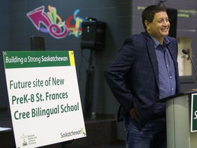 Saskatoon Tribal Council's Chief Mark Arcand announces the start of the planning and design phase for a new St. Frances Cree Bilingual School.