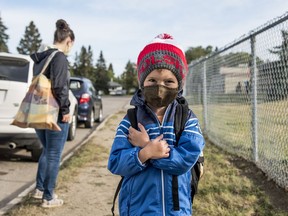 Leroy Smith stands outside his new school on his first day of kindergarten. Photo taken in Saskatoon, SK on Tuesday, September 8, 2020.
Saskatoon StarPhoenix / Matt Smith