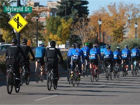 Saskatoon police officers prepare to start the annual Ride to Remember, now in its fifth year. Due to Covid-19, the course has been modified. Participants will start in Saskatoon at the police station and finish at Pike Lake Provincial Park. Photo taken in Saskatoon on Friday, September 25, 2020.